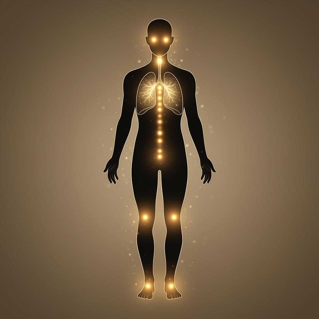 Illustration of human body with glowing energy points