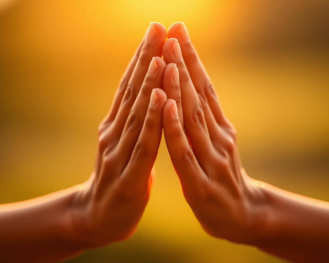 Hands in mudra at sunrise